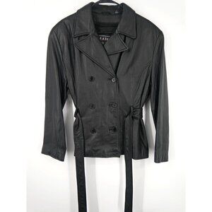 NEW Vintage‎ Leather Limited Tie Waist Jacket Black L